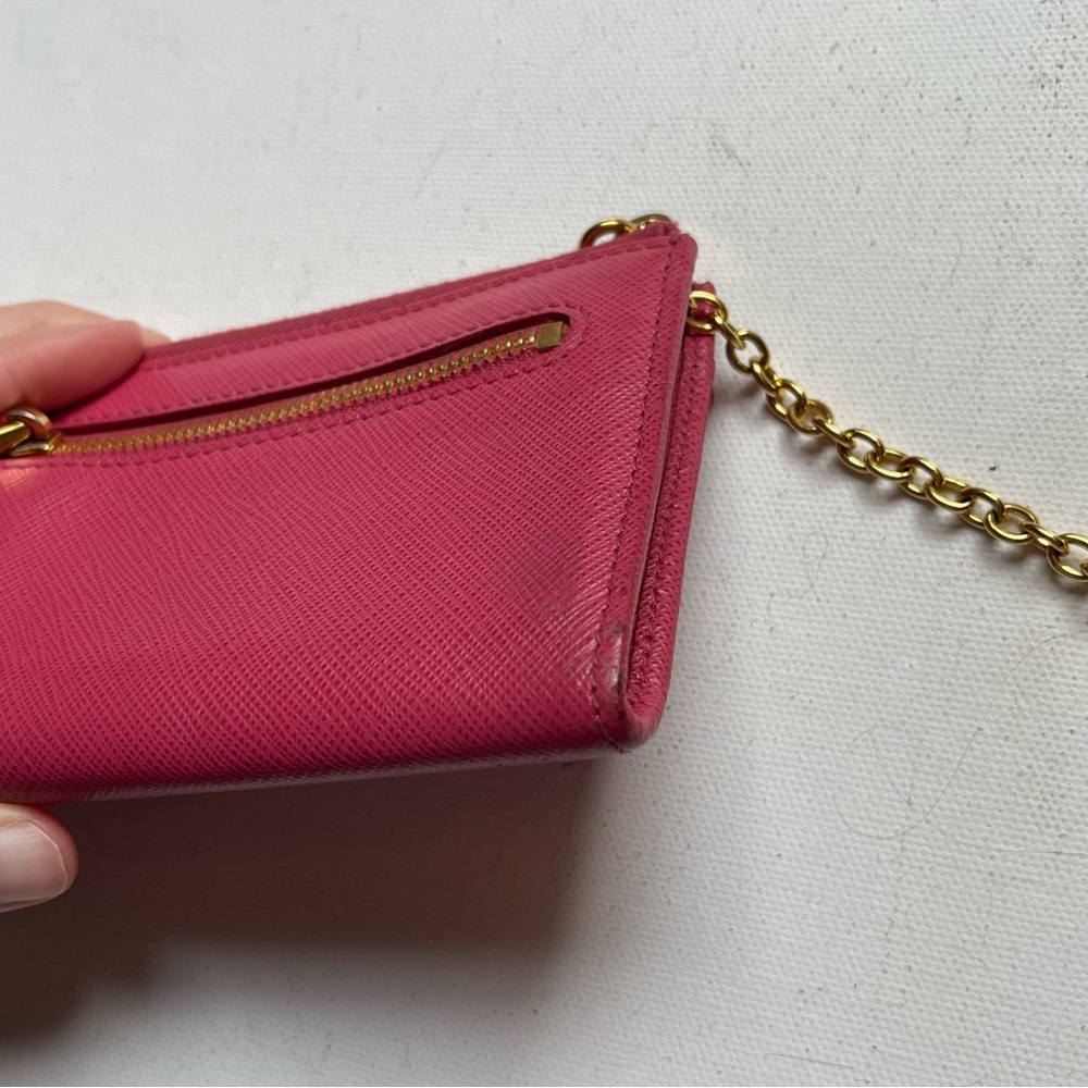 PRADA Saffiano Metal Zip Around Key Holder Peonia Pink Gold Wallet Chain - Picture 5 of 10